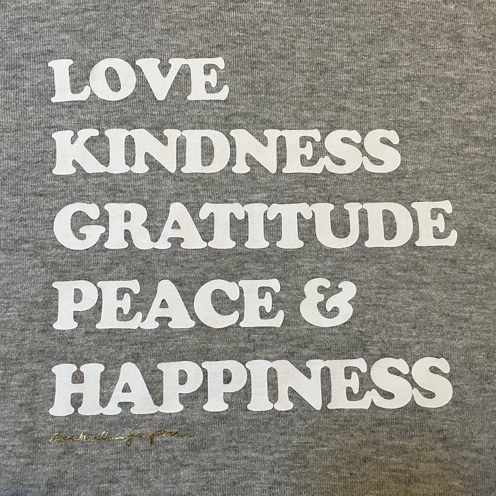 NWT Spiritual Gangster Happiness Crew Neck Savasana Gray Gold White Sweater Top - Picture 4 of 6